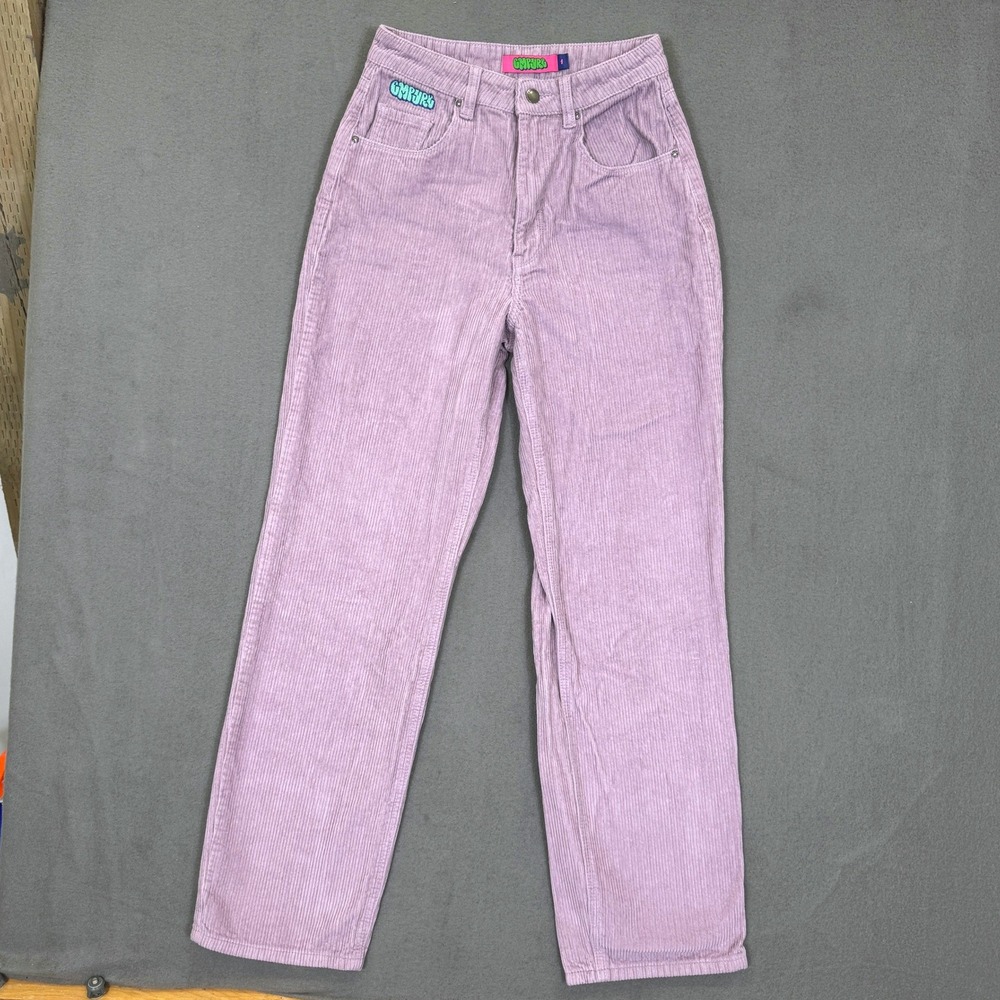 Empyre Tori Corduroy Pants Women 1 Purple High Rise Straight Leg Skate Y2K Wide